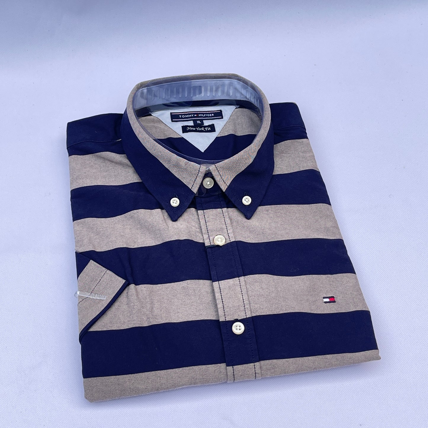 Navy Neutral Oxford Custom Fit Short Sleeve