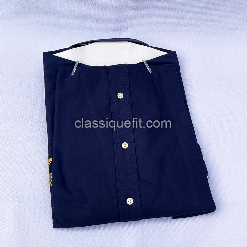Navy Custom Fit Oxford Heritage Crest Long Sleeve