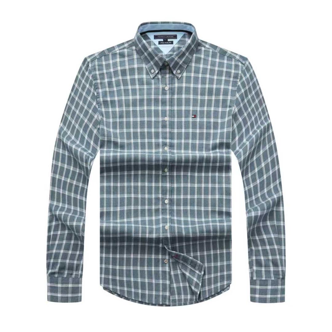 Mist Gray Grid Check Oxford Custom Fit Long Sleeve