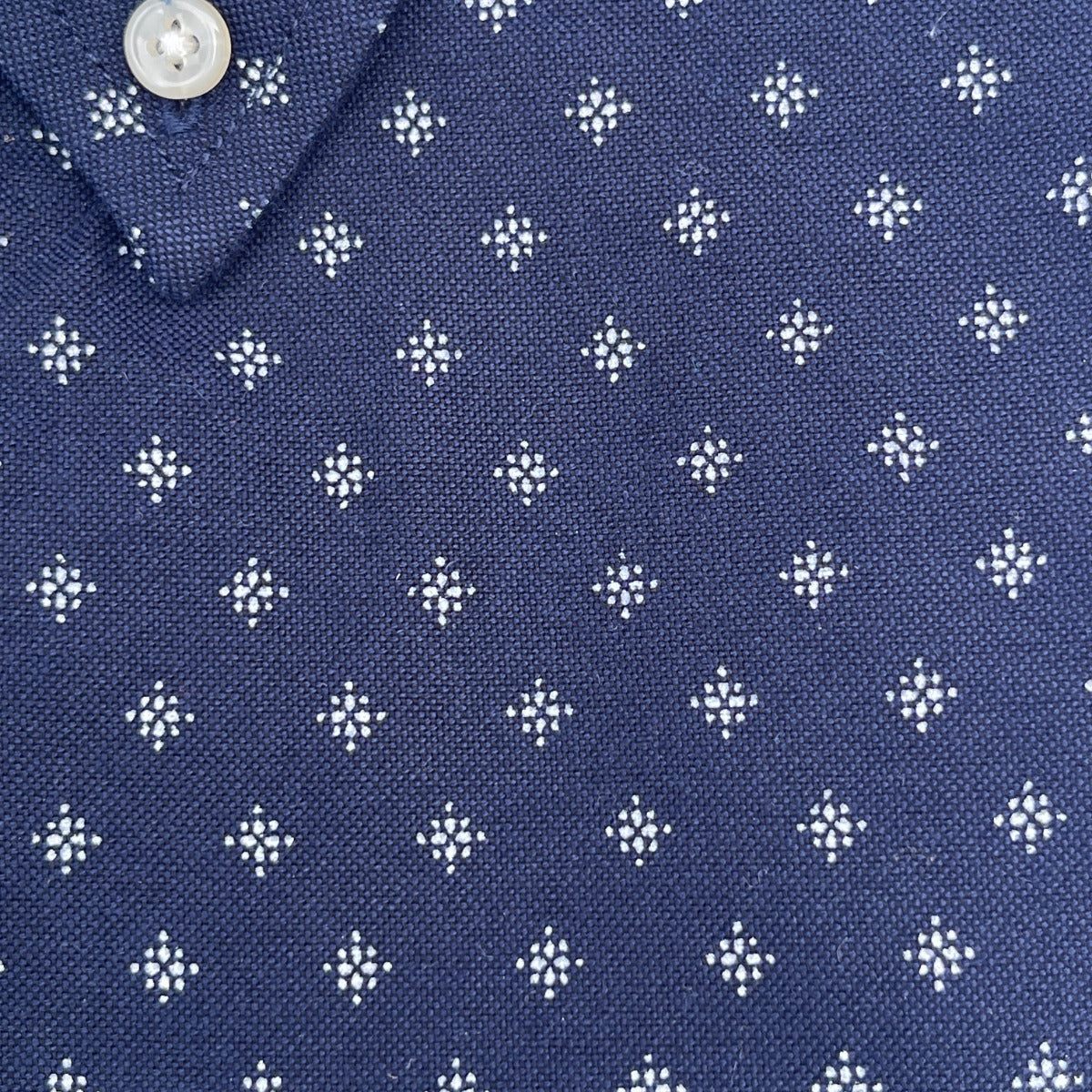 Navy Diamond Oxford Custom Fit Long Sleeve