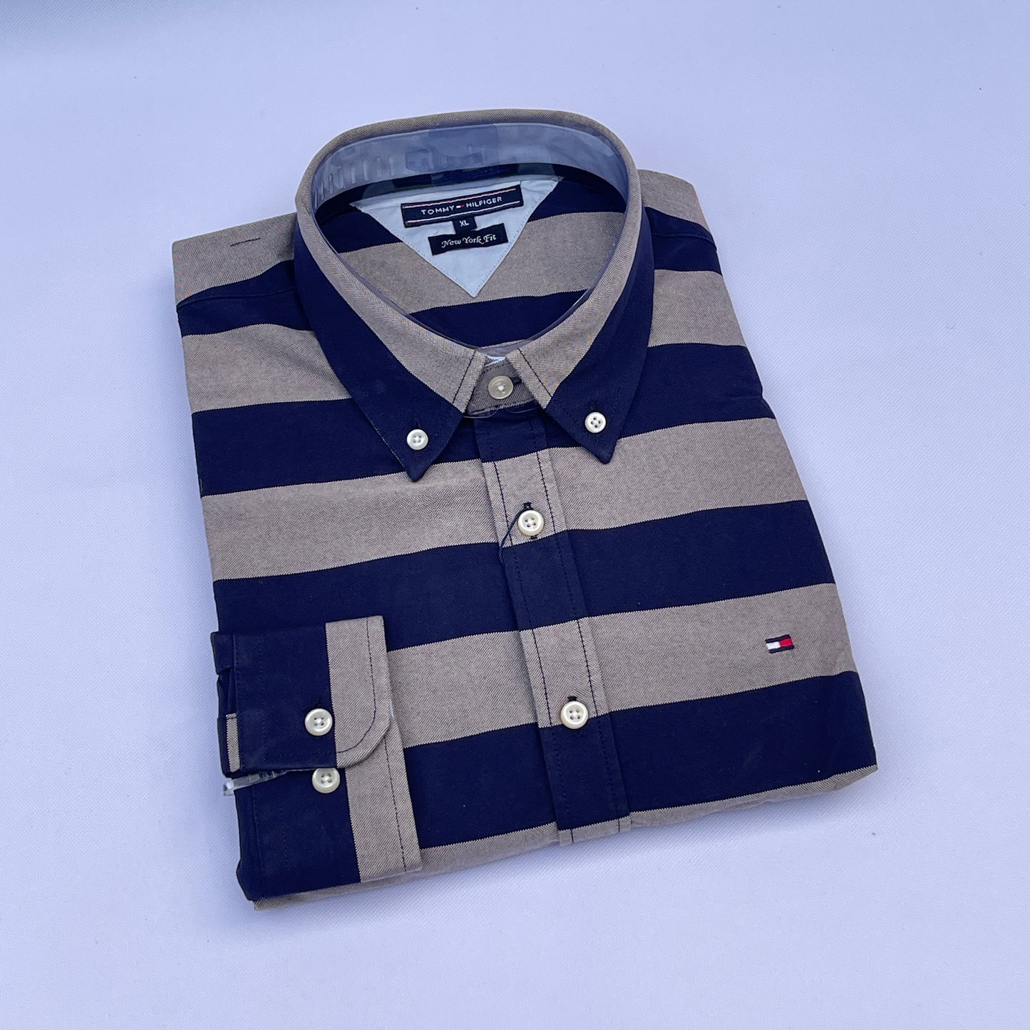 Navy Neutral Oxford Custom Fit Long Sleeve