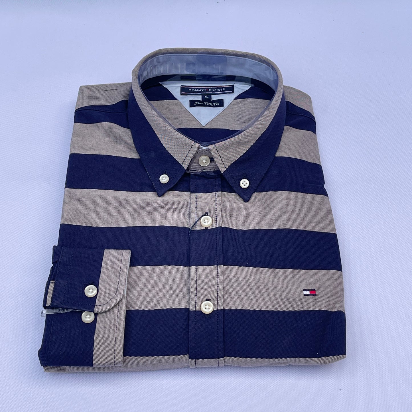 Navy Neutral Oxford Custom Fit Long Sleeve