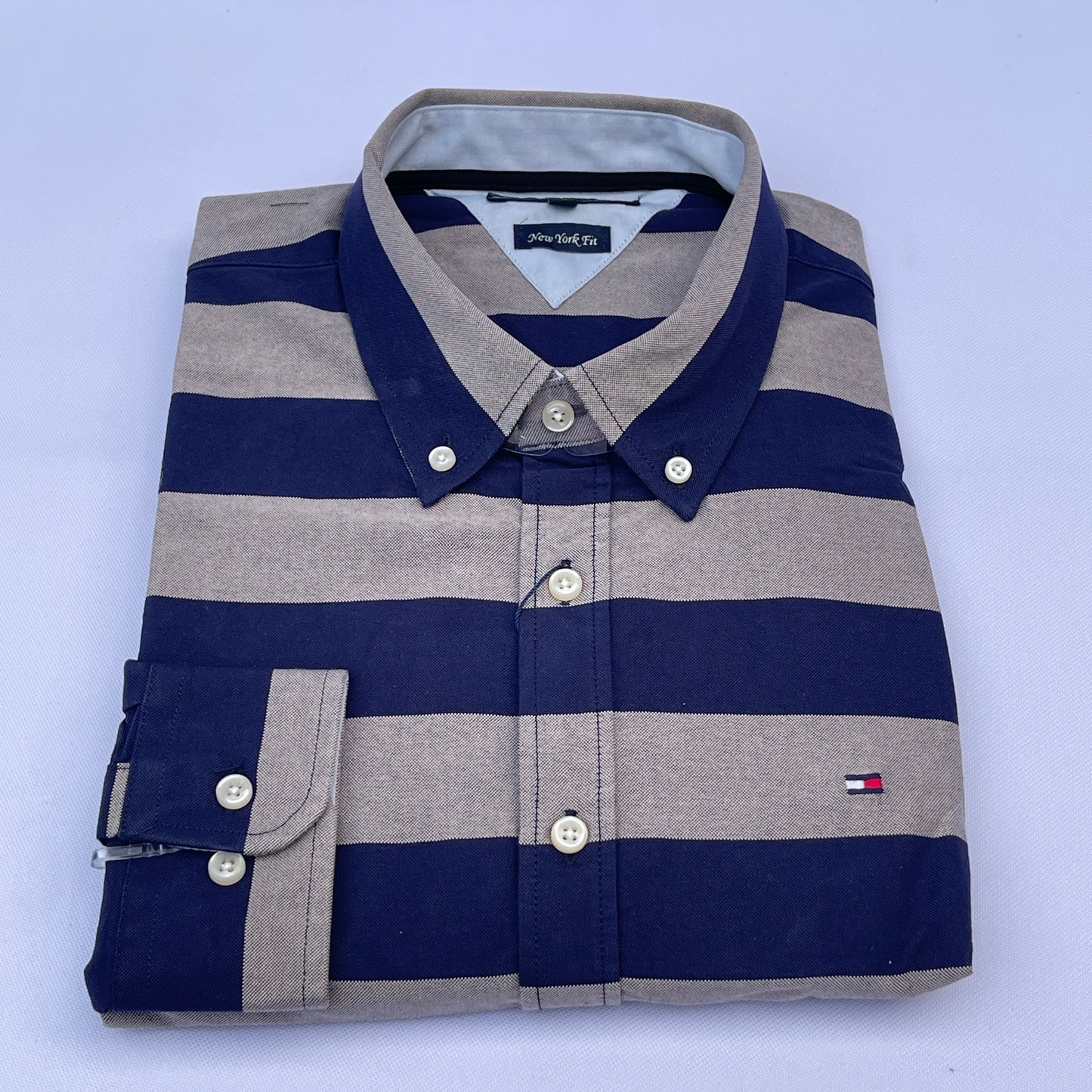 Navy Neutral Oxford Custom Fit Long Sleeve