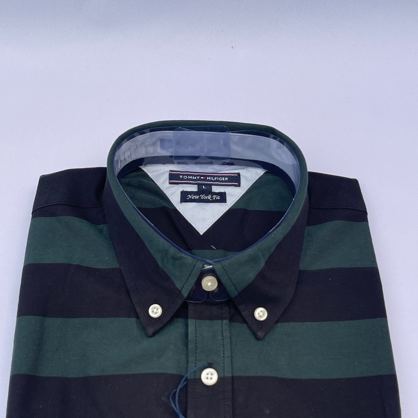 Hunter Green Wide Stripe Custom Fit Oxford Long Sleeve