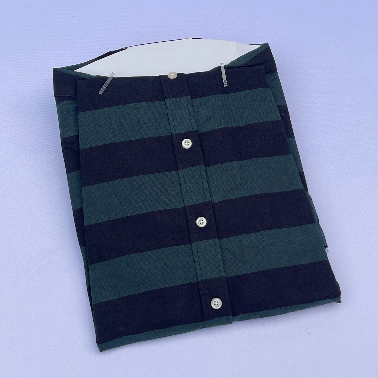 Hunter Green Wide Stripe Custom Fit Oxford Long Sleeve