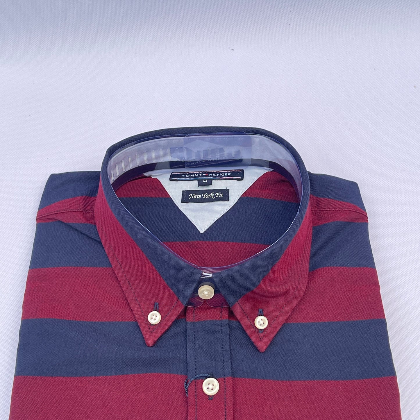 Maroon & Navy Wide Stripe Custom Fit Oxford Long Sleeve