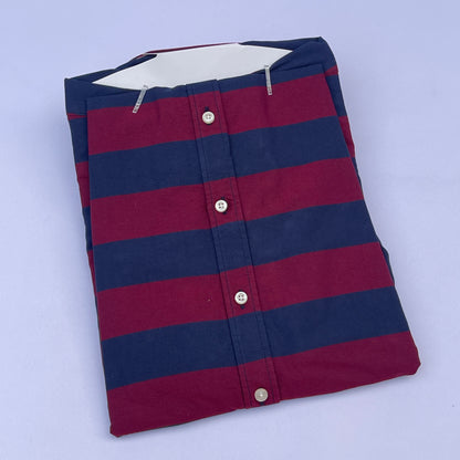 Maroon & Navy Wide Stripe Custom Fit Oxford Long Sleeve