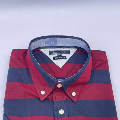 Maroon & Navy Wide Stripe Custom Oxford Fit Short Sleeve