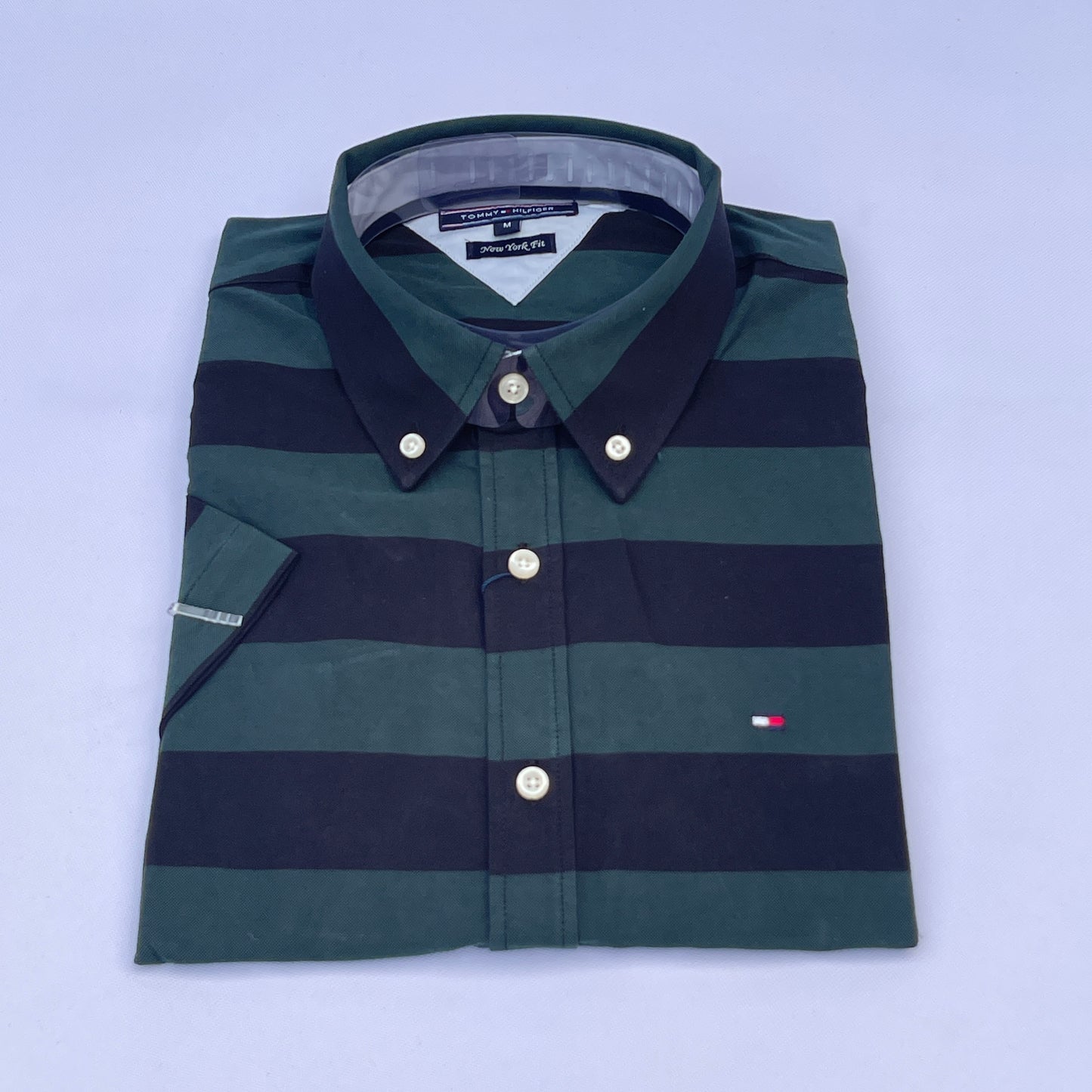 Hunter Green Wide Stripe Custom Oxford Fit Short Sleeve