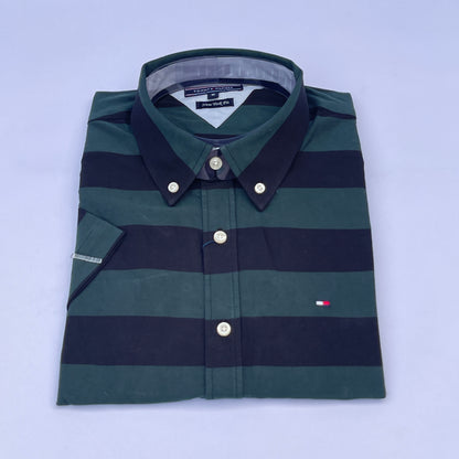 Hunter Green Wide Stripe Custom Oxford Fit Short Sleeve