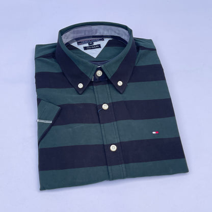 Hunter Green Wide Stripe Custom Oxford Fit Short Sleeve