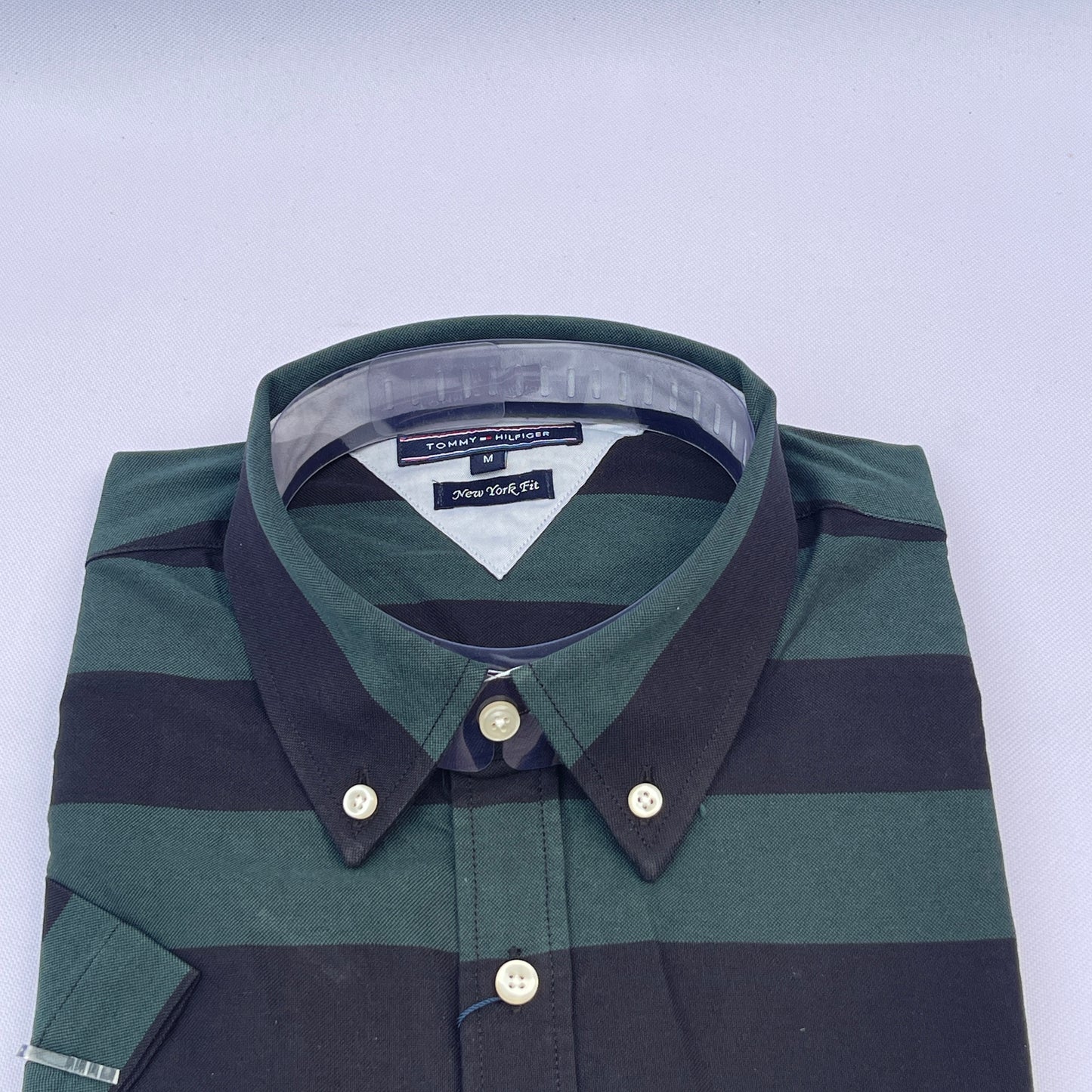 Hunter Green Wide Stripe Custom Oxford Fit Short Sleeve