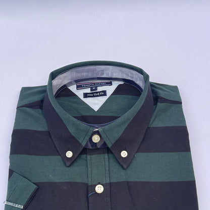 Hunter Green Wide Stripe Custom Oxford Fit Short Sleeve