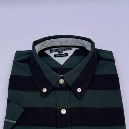 Hunter Green Wide Stripe Custom Oxford Fit Short Sleeve