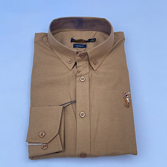 Men Custom Fit Tan Oxford Shirt -PR10