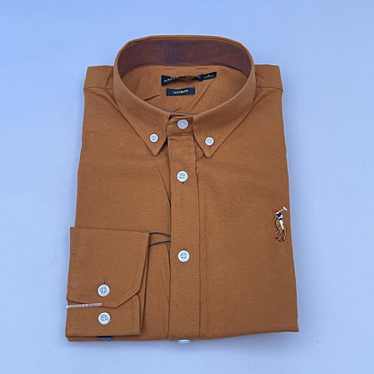 Men Custom Fit Caramel Oxford Shirt