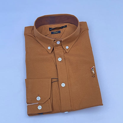 Men Custom Fit Caramel Oxford Shirt