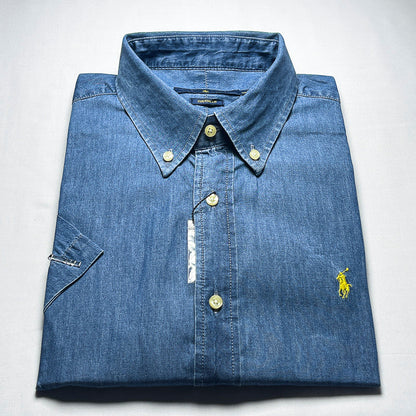 Men Custom Fit Light Blue Denim Short Sleeve