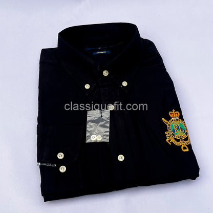 Black Custom Fit Oxford Heritage Crest Long Sleeve