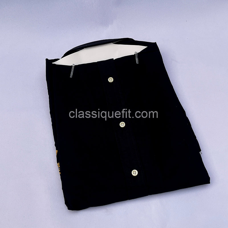 Black Custom Fit Oxford Heritage Crest Long Sleeve