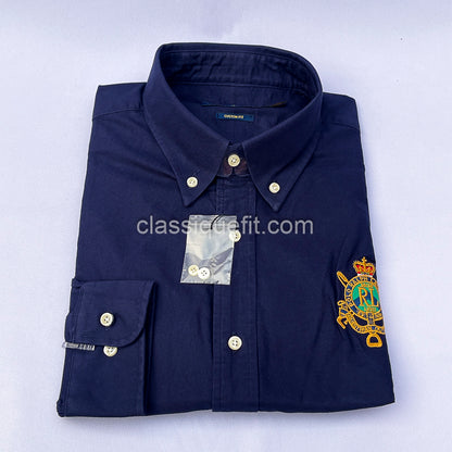 Navy Custom Fit Oxford Heritage Crest Long Sleeve