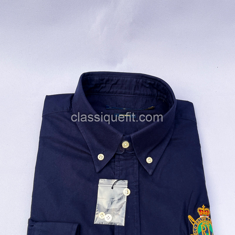 Navy Custom Fit Oxford Heritage Crest Long Sleeve