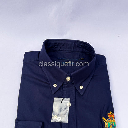 Navy Custom Fit Oxford Heritage Crest Long Sleeve