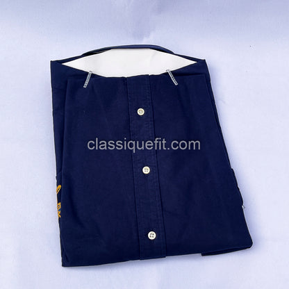 Navy Custom Fit Oxford Heritage Crest Long Sleeve