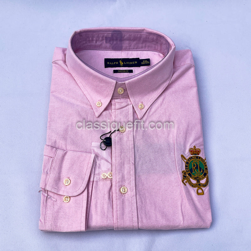 Pink Custom Fit Oxford Heritage Crest Long Sleeve