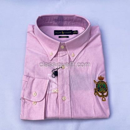 Pink Custom Fit Oxford Heritage Crest Long Sleeve