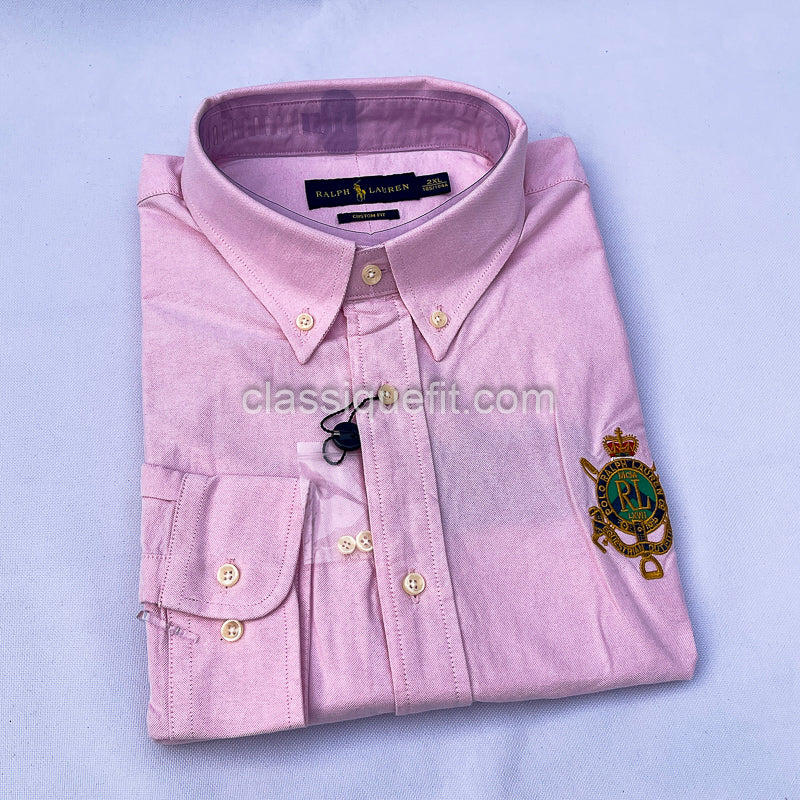Pink Custom Fit Oxford Heritage Crest Long Sleeve