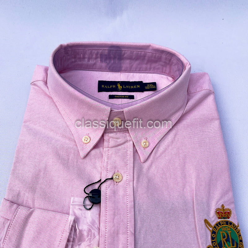 Pink Custom Fit Oxford Heritage Crest Long Sleeve