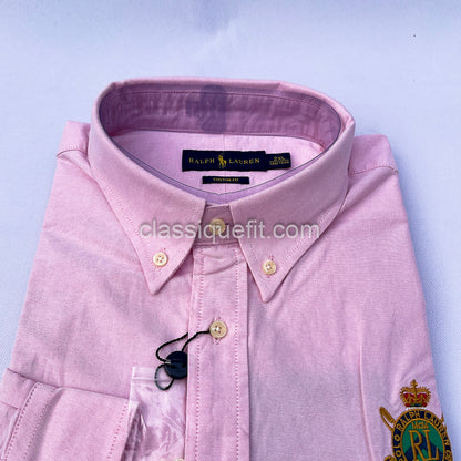 Pink Custom Fit Oxford Heritage Crest Long Sleeve