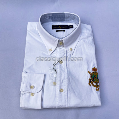 White Custom Fit Oxford Heritage Crest Long Sleeve
