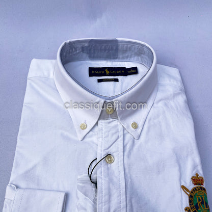 White Custom Fit Oxford Heritage Crest Long Sleeve
