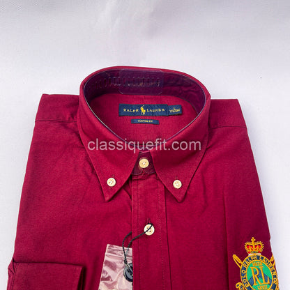 Wine Custom Fit Oxford Heritage Crest Long Sleeve