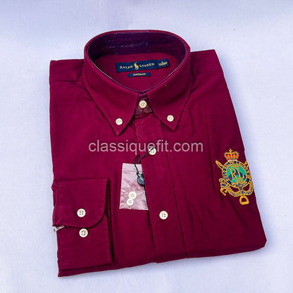 Wine Custom Fit Oxford Heritage Crest Long Sleeve