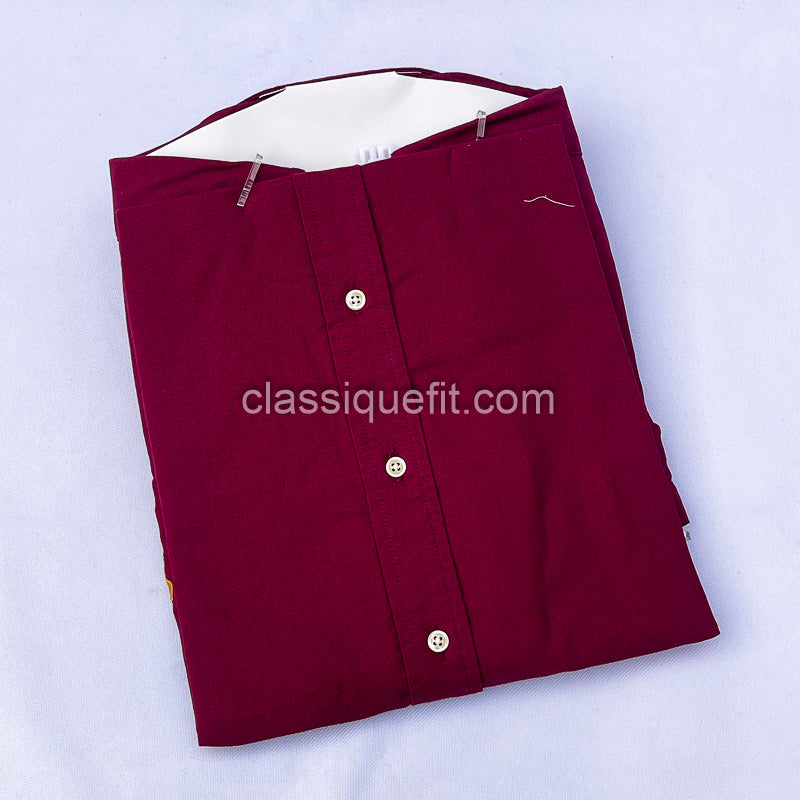 Wine Custom Fit Oxford Heritage Crest Long Sleeve
