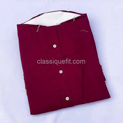 Wine Custom Fit Oxford Heritage Crest Long Sleeve