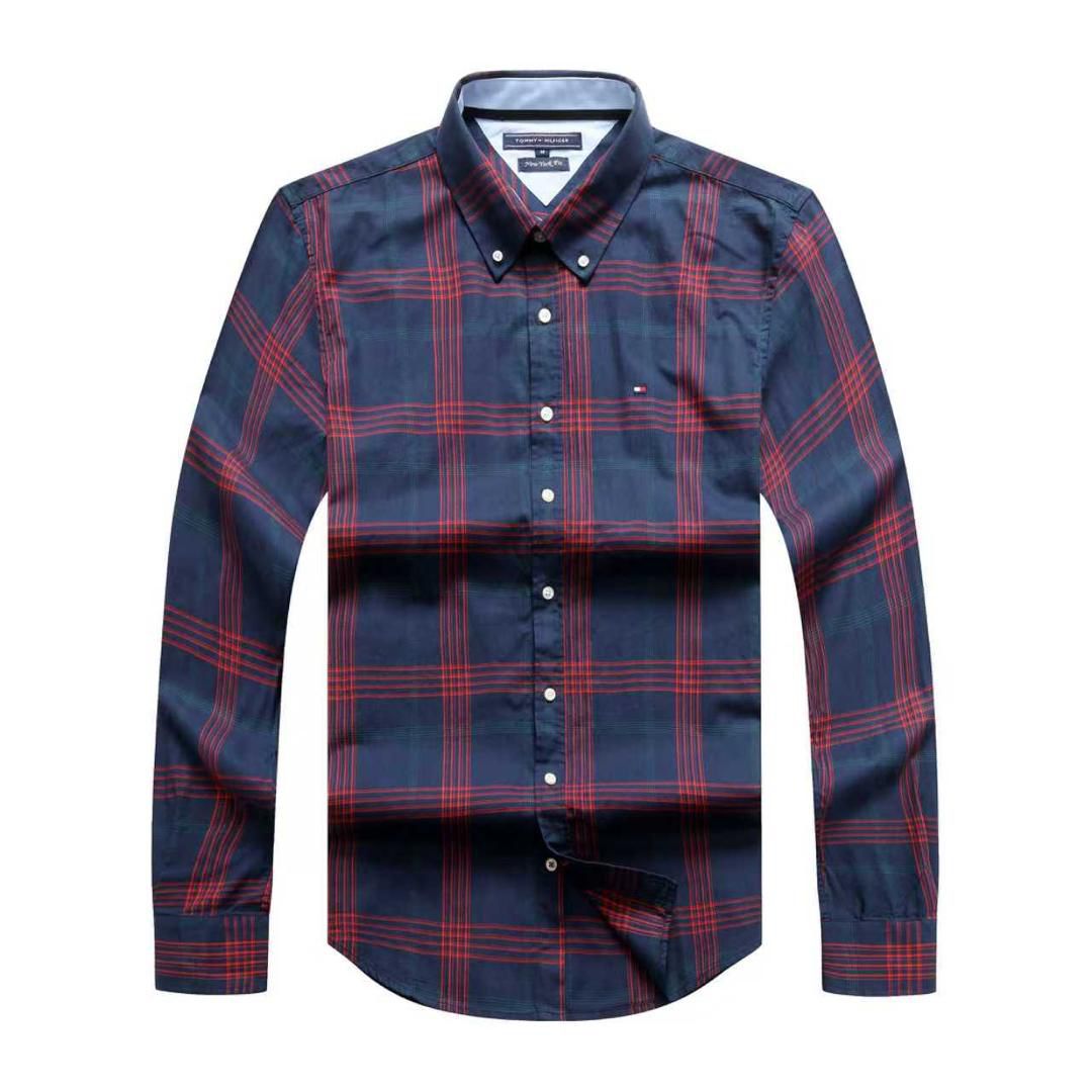 Navy Crimson Plaid Oxford Custom Fit Long Sleeve