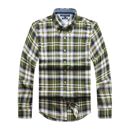 Olive Green Plaid Oxford Custom Fit Long Sleeve