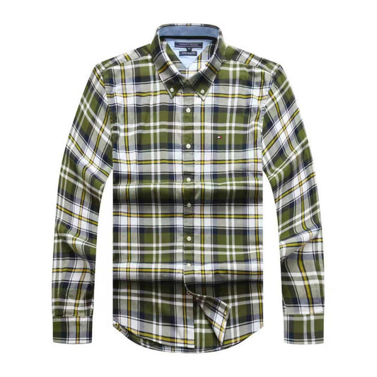 Olive Green Plaid Oxford Custom Fit Long Sleeve