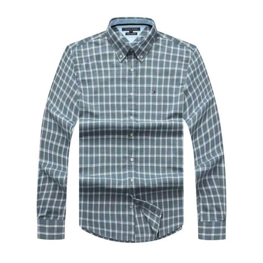Mist Gray Grid Check Oxford Custom Fit Long Sleeve