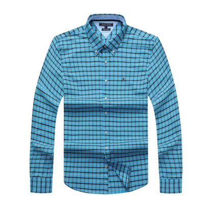 Sapphire Grid Check Oxford Custom Fit Long Sleeve