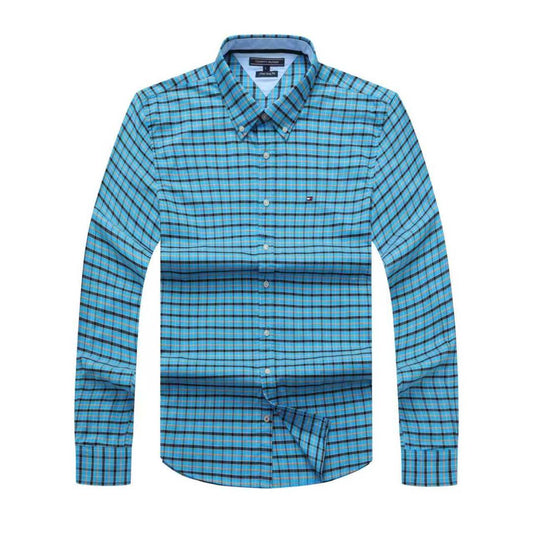 Sapphire Grid Check Oxford Custom Fit Long Sleeve