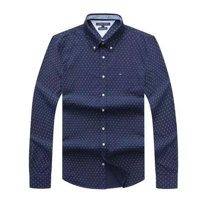 Navy Diamond Oxford Custom Fit Long Sleeve
