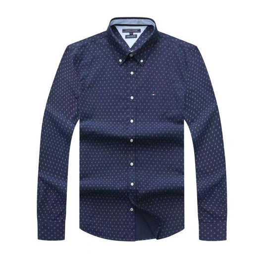 Navy Diamond Oxford Custom Fit Long Sleeve