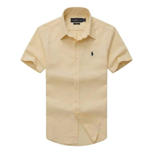 Beige Oxford Custom Fit Plain Short Sleeve