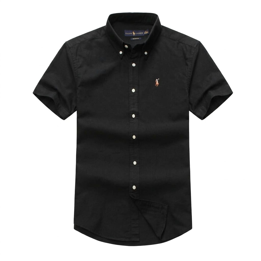 Black Oxford Custom Fit Plain Short Sleeve