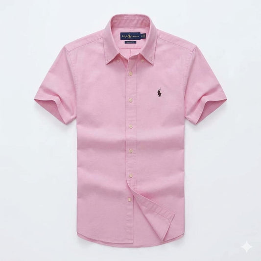 Pink Oxford Custom Fit Plain Short Sleeve